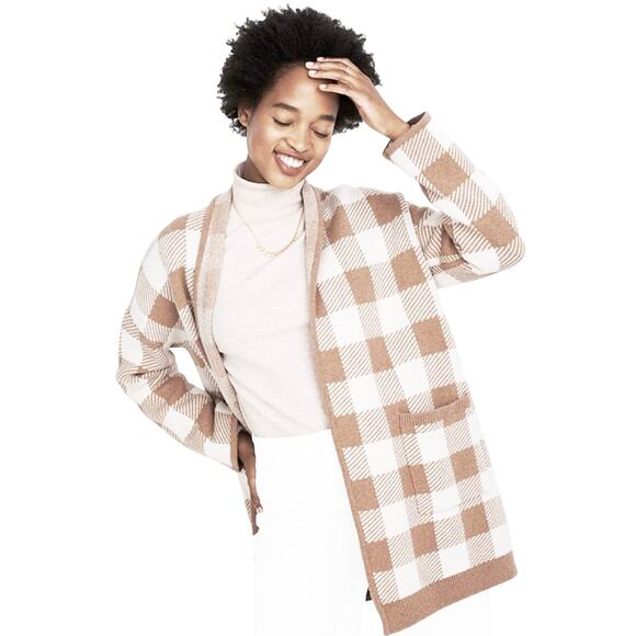 MADEWELL Women’s Minetta Wool Buffalo Plaid Sweater Coat Medium - Picture 2 of 6